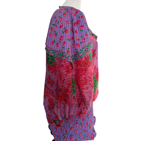 Vintage Assorti Susan Freis Pink Purple Floral Blouse Skirt 1980s Set - Picture 6 of 9